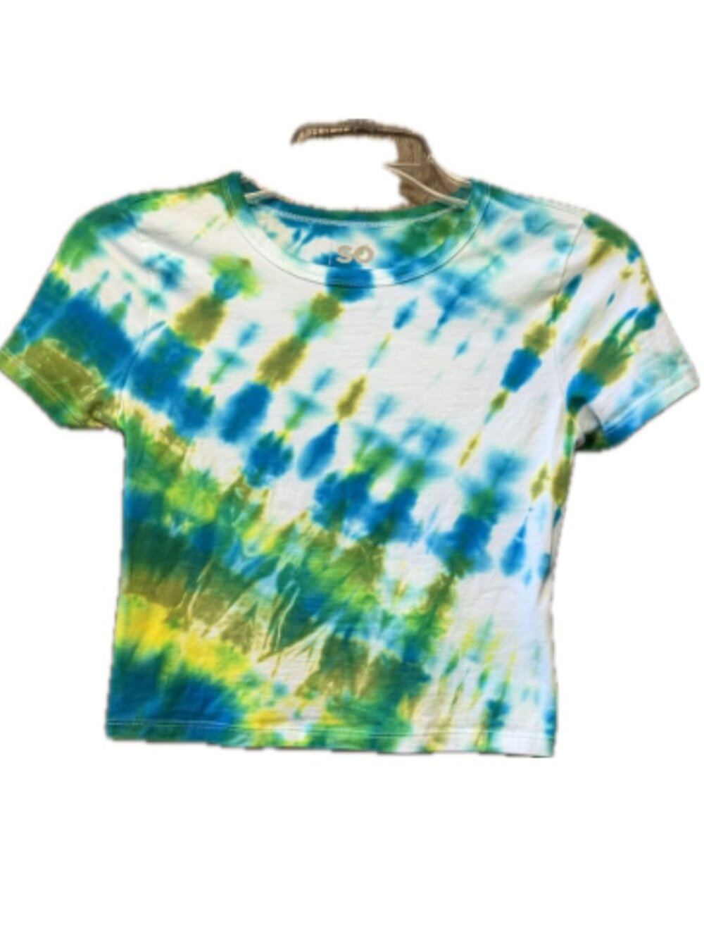 SO green and blue tie-dye crop tee, junior's medium